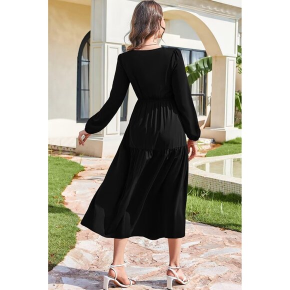 Stylish Long Sleeve V Neck Maxi Dress with Tiered Ruffles for Every Occasion - Picture 5 of 5